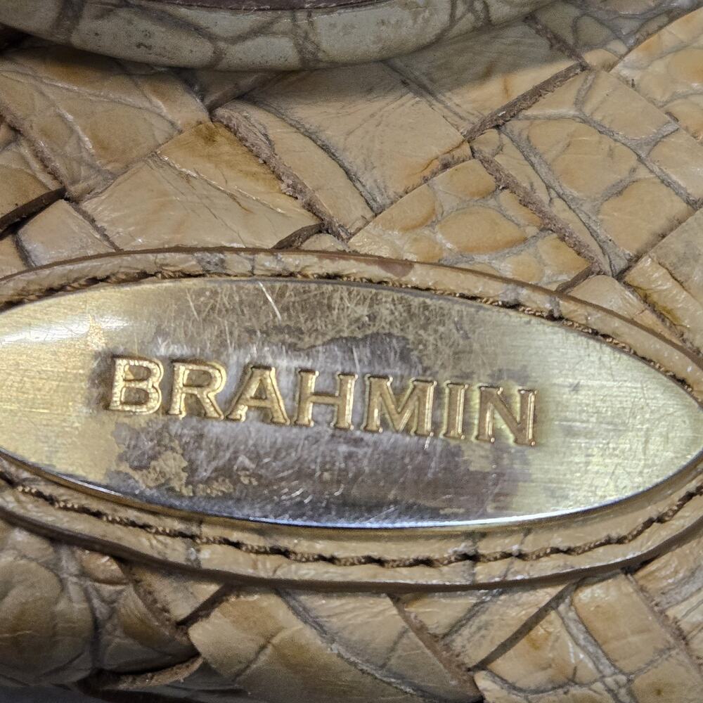 Authentic Brahmin Crossbody Satchel Tan Beige Basket Weave Gold Tone Hardware - Picture 8 of 12